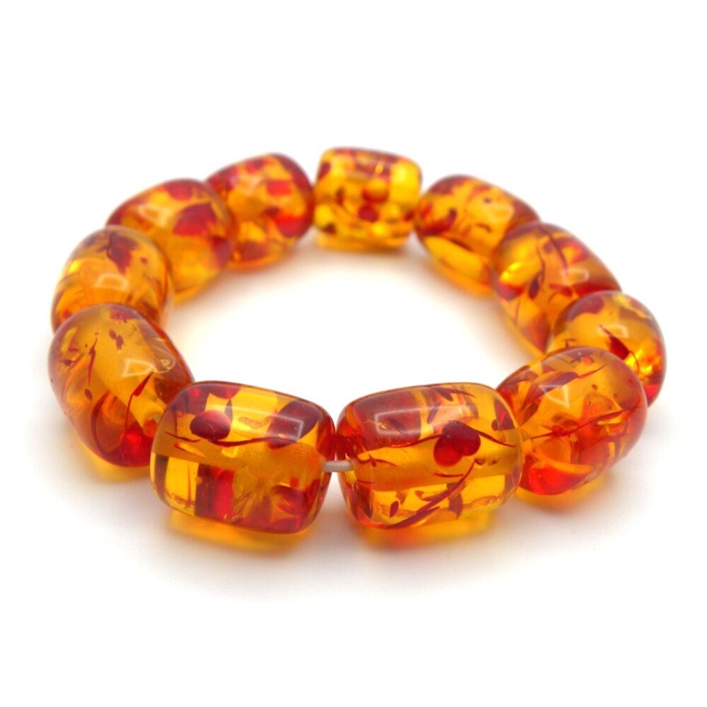Vintage Faux Amber Stretch Bracelet Lucite Beaded Chunky Boho Retro Fall Autumn